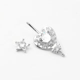 925 Silver Pentagram Heart Belly Ring Zircon Navel Piercing