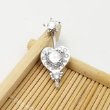 925 Silver Pentagram Heart Belly Ring Zircon Navel Piercing
