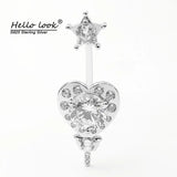 925 Silver Pentagram Heart Belly Ring Zircon Navel Piercing