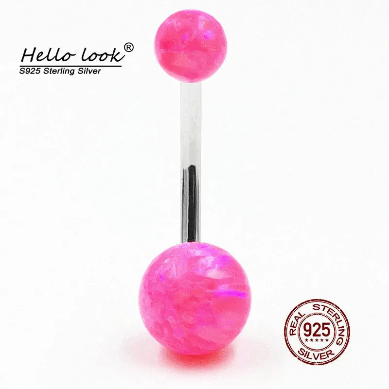Pink Opal Navel Ring 925 Sterling Silver Belly Botton Ring