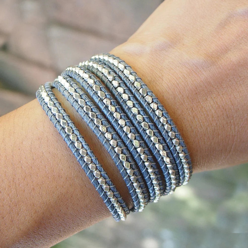 Hematite Beads Wrap Bracelet Vintage 5 Strands Bracelets Bohemian Jewelry