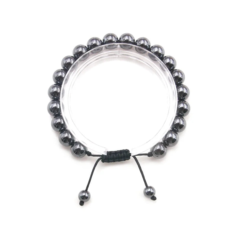 Men's Hematite Bracelet 8mm Beaded Woven Bangle