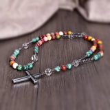 Hematite Cross Pendant Christian Religious Jewelry Natural Stone Mix Rosaries
