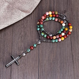 Hematite Cross Pendant Christian Religious Jewelry Natural Stone Mix Rosaries