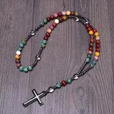 Hematite Cross Pendant Christian Religious Jewelry Natural Stone Mix Rosaries