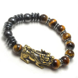 Hematite Tiger Eye Wealth Pixiu Bracelet Good Luck Unisex Beads Bracelet 10mm