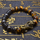 Hematite Tiger Eye Wealth Pixiu Bracelet Good Luck Unisex Beads Bracelet 10mm