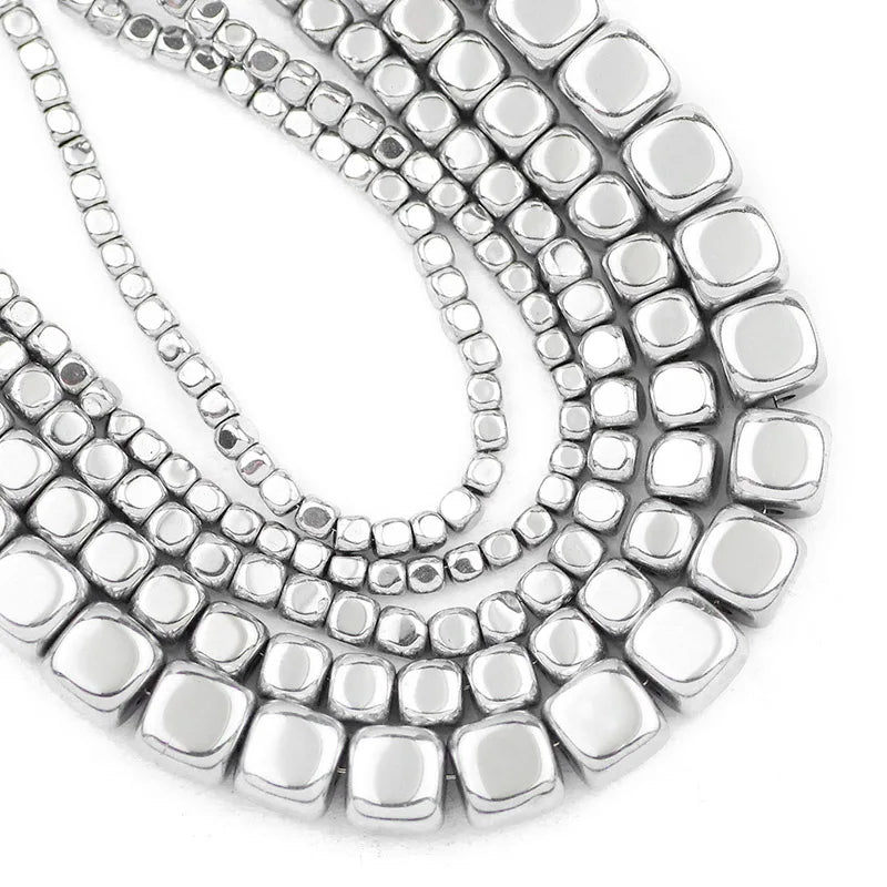 Hematite Natural Stone Silver Cube Spacer Beads 2/3/4/6MM
