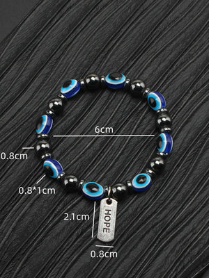 Hematite Evil Eye Bracelet with HOPE Charms Beaded Jewelry