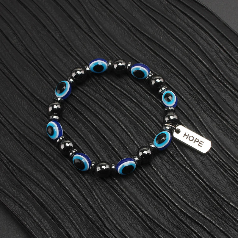 Hematite Evil Eye Bracelet with HOPE Charms Beaded Jewelry