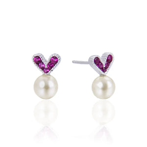 Hemiston Pearl Red Zircon Heart 925 Silver Earrings Gift