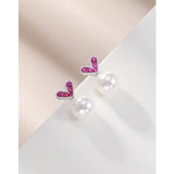 Hemiston Pearl Red Zircon Heart 925 Silver Earrings Gift
