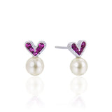 Hemiston Pearl Red Zircon Heart 925 Silver Earrings Gift