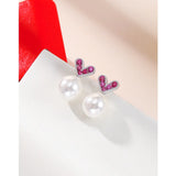 Hemiston Pearl Red Zircon Heart 925 Silver Earrings Gift
