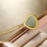 Hengqiao S925 Sterling Silver Gray Jade Pendant Geometric Lady Necklace Pendant