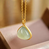 Hengqiao S925 Sterling Silver Gray Jade Pendant Geometric Lady Necklace Pendant