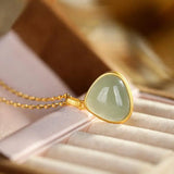 Hengqiao S925 Sterling Silver Gray Jade Pendant Geometric Lady Necklace Pendant