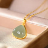 Hengqiao S925 Sterling Silver Gray Jade Pendant Geometric Lady Necklace Pendant