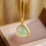 Hengqiao S925 Sterling Silver Gray Jade Pendant Geometric Lady Necklace Pendant