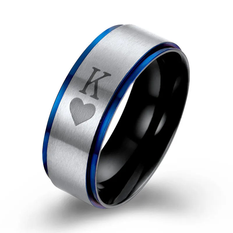 King Queen Heart Rings Couples Stainless Steel Promise Engagement Wedding Ring