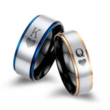 King Queen Heart Rings Couples Stainless Steel Promise Engagement Wedding Ring