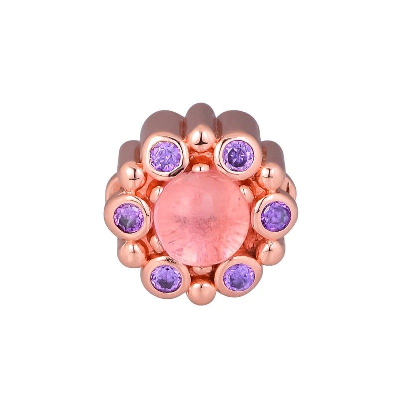 Radiant Pink CZ Charm Beads Sterling Silver Bracelet DIY