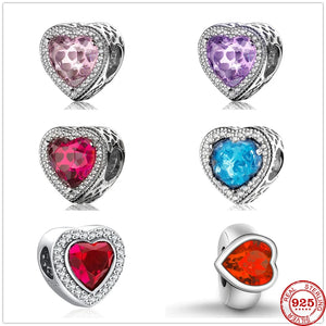 925 Sterling Silver Charm Pink Red Purple Zircon DIY Fine Bead