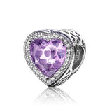 925 Sterling Silver Charm Pink Red Purple Zircon DIY Fine Bead
