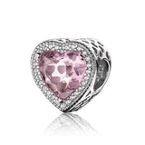 925 Sterling Silver Charm Pink Red Purple Zircon DIY Fine Bead