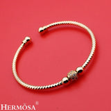 Women Bracelet Whitetopaz Yellow Plated Open Cuff Bangle HBG0010