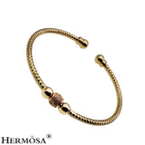 Women Bracelet Whitetopaz Yellow Plated Open Cuff Bangle HBG0010