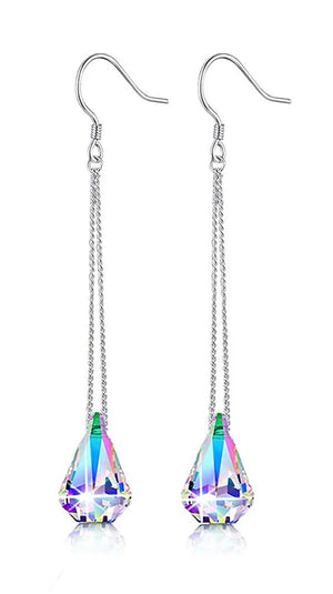 Aurore Boreale Crystal Long Dangle Earrings Austrian Crystal Teardrop