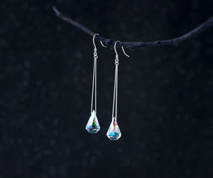 Aurore Boreale Crystal Long Dangle Earrings Austrian Crystal Teardrop