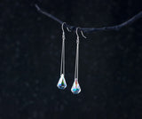 Aurore Boreale Crystal Long Dangle Earrings Austrian Crystal Teardrop