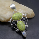 White Moonstone Turquoise Black Onyx Charms Pendant Necklace