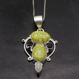 White Moonstone Turquoise Black Onyx Charms Pendant Necklace
