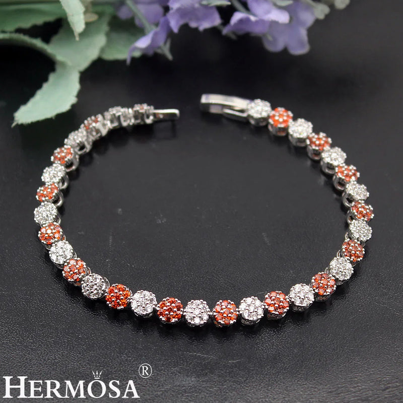 Garnet Zircon Floral Bracelet 7'' Women Wedding Party Present