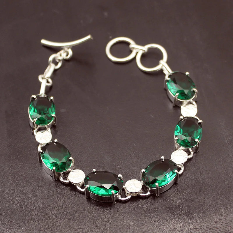 Green Topaz Chain Bracelet for Women 7.5 Inch