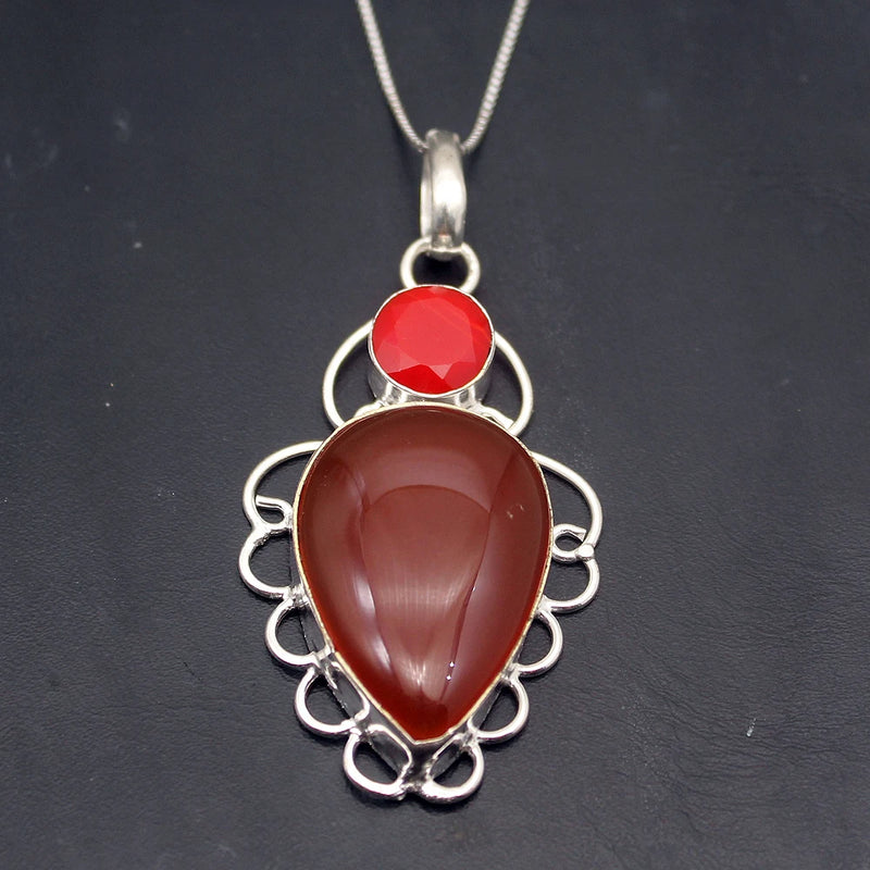 Unique Red Agate Coral Charms Pendant Necklace Jewelry Gift