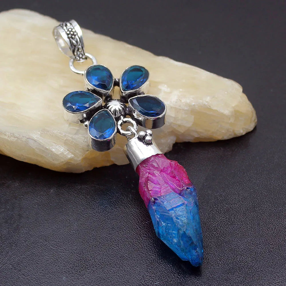 Vintage ShinyTopaz Necklace Pendant Charms 3.1 Inch