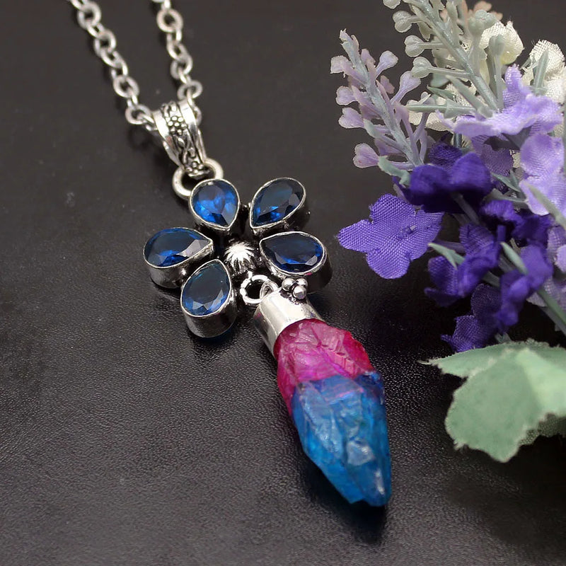 Vintage ShinyTopaz Necklace Pendant Charms 3.1 Inch