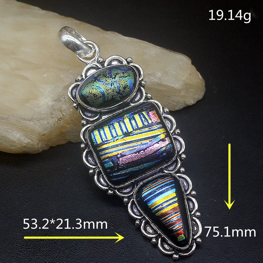 Hermosa Jewelry Dichroic Glass Silver Charm Necklace Pendant
