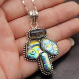 Vintage Dichroic Glass Silver Pendant Necklace Charm DH19