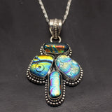 Vintage Dichroic Glass Silver Pendant Necklace Charm DH19