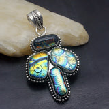 Vintage Dichroic Glass Silver Pendant Necklace Charm DH19