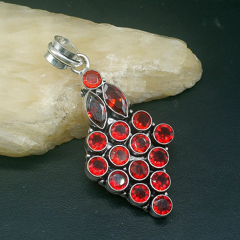 Blood Red Garnet Silver Charm Necklace Pendant for Women