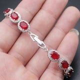 Dark Red Ellipse Tennis Bracelet Silver Bracelets 7 inch