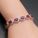 Dark Red Ellipse Tennis Bracelet Silver Bracelets 7 inch