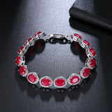 Dark Red Ellipse Tennis Bracelet Silver Bracelets 7 inch