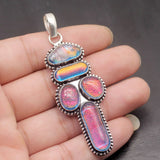 Colorful Dichroic Glass Silver Pendant Necklace for Women Girls Men